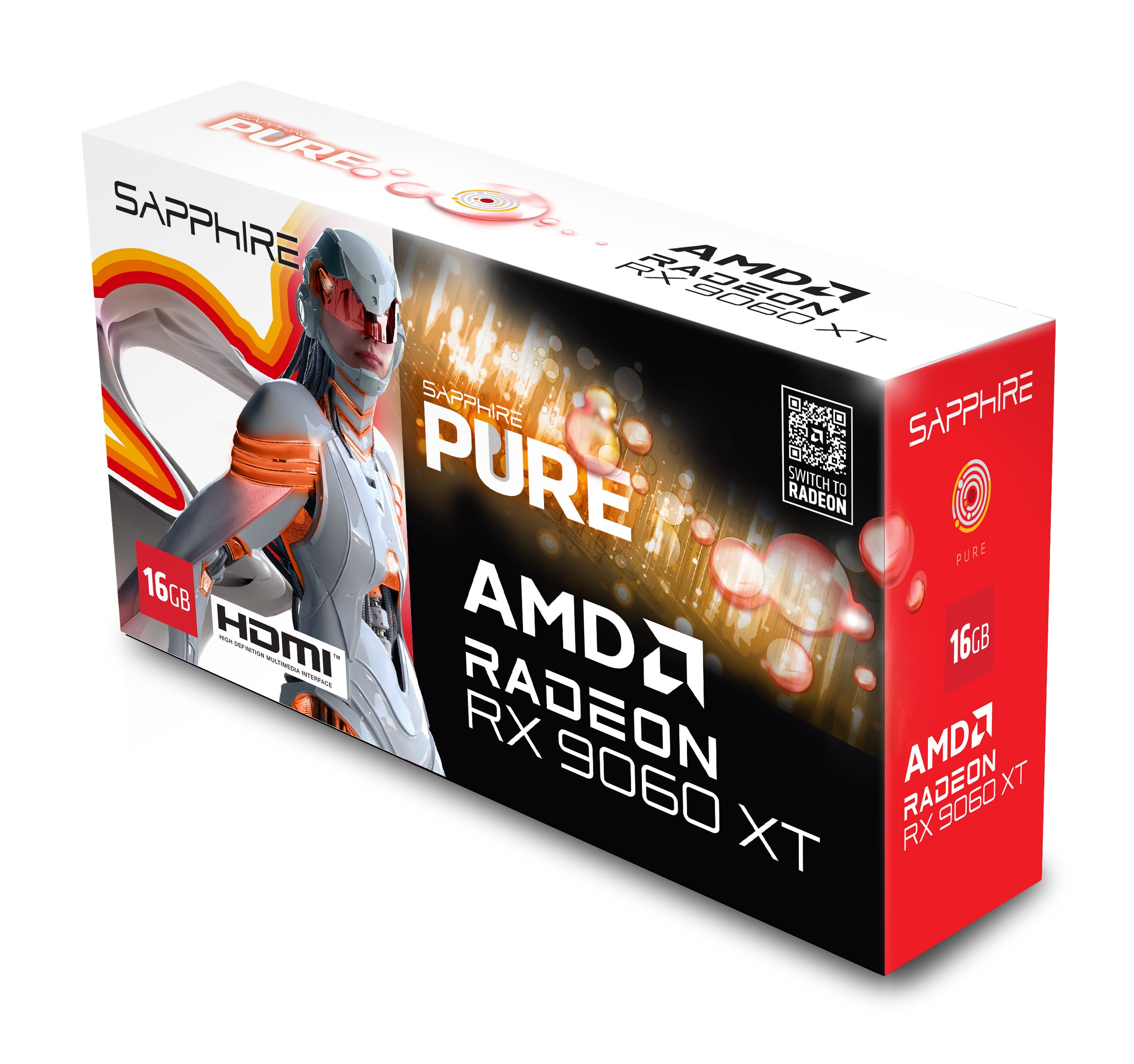 SAPPHIRE PURE AMD RADEON RX 9060 XT GAMING OC 16GB DUAL HDMI / DP - WHITE  - كرت شاشه أبيض