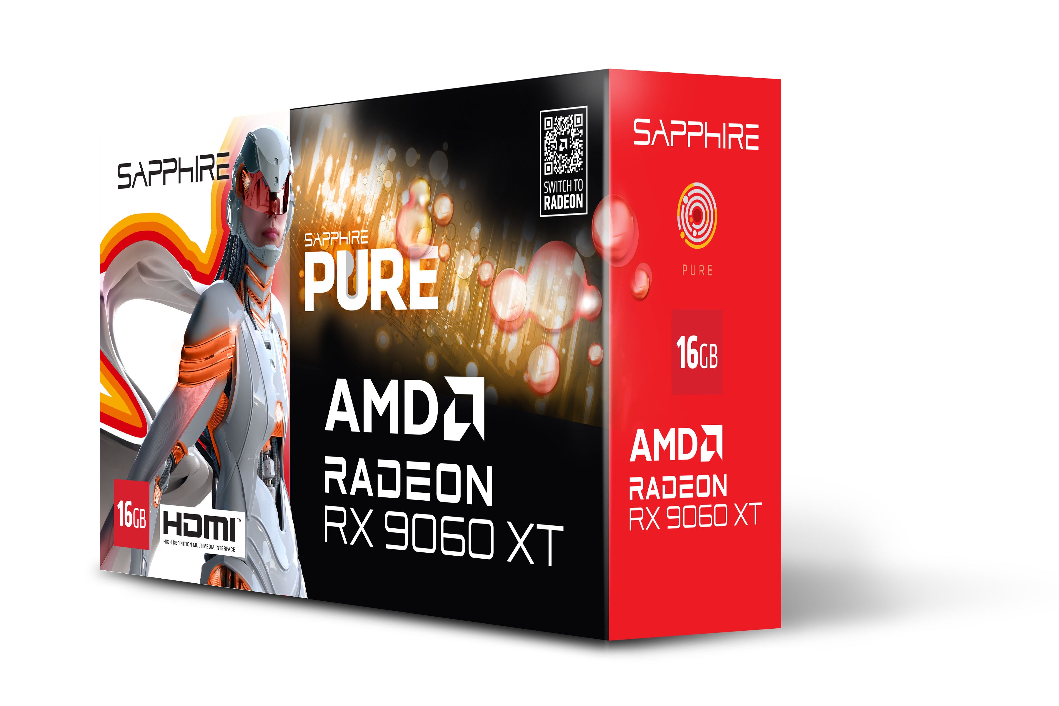 SAPPHIRE PURE AMD RADEON RX 9060 XT GAMING OC 16GB DUAL HDMI / DP - WHITE  - كرت شاشه أبيض