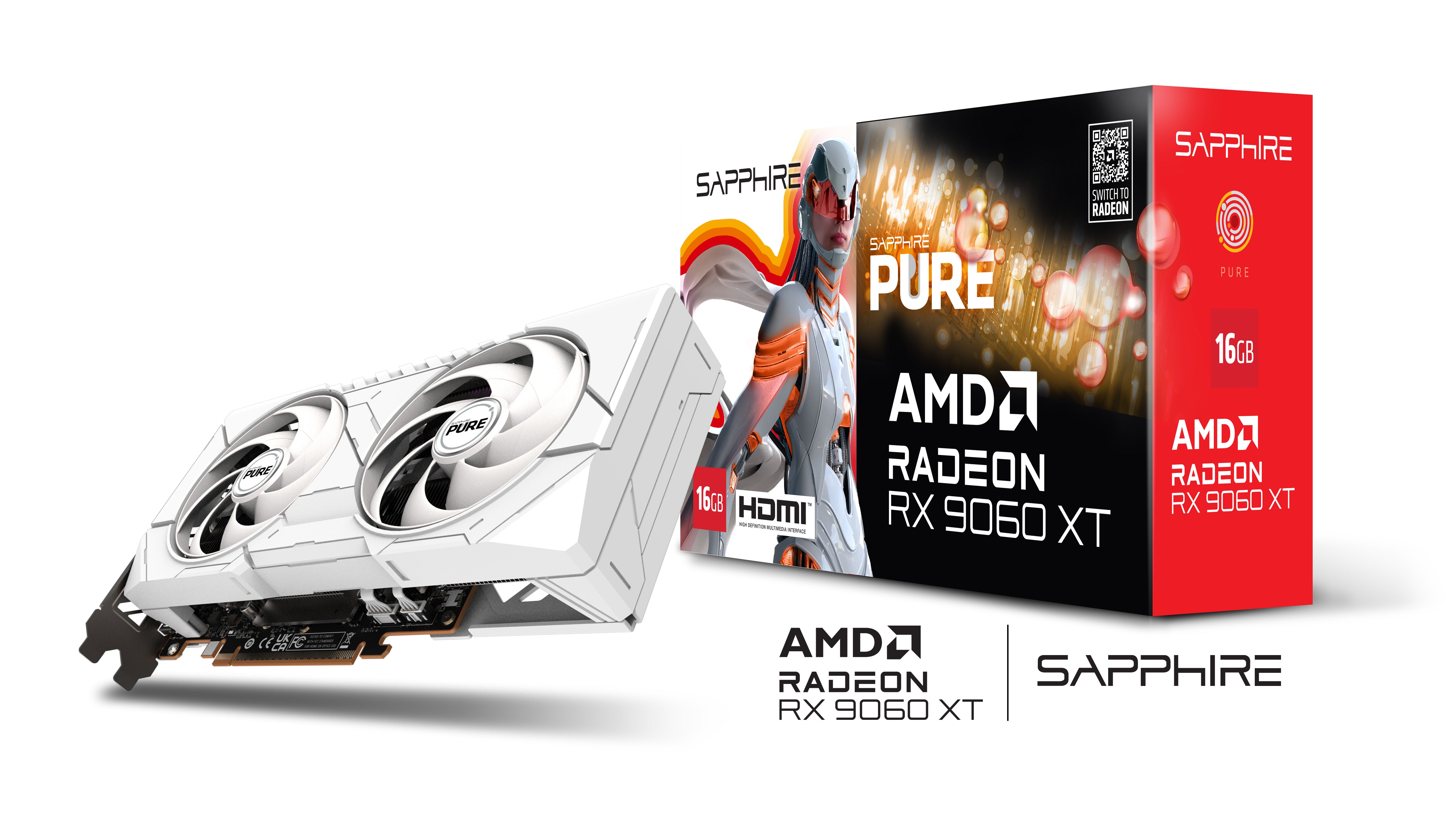 SAPPHIRE PURE AMD RADEON RX 9060 XT GAMING OC 16GB DUAL HDMI / DP - WHITE  - كرت شاشه أبيض