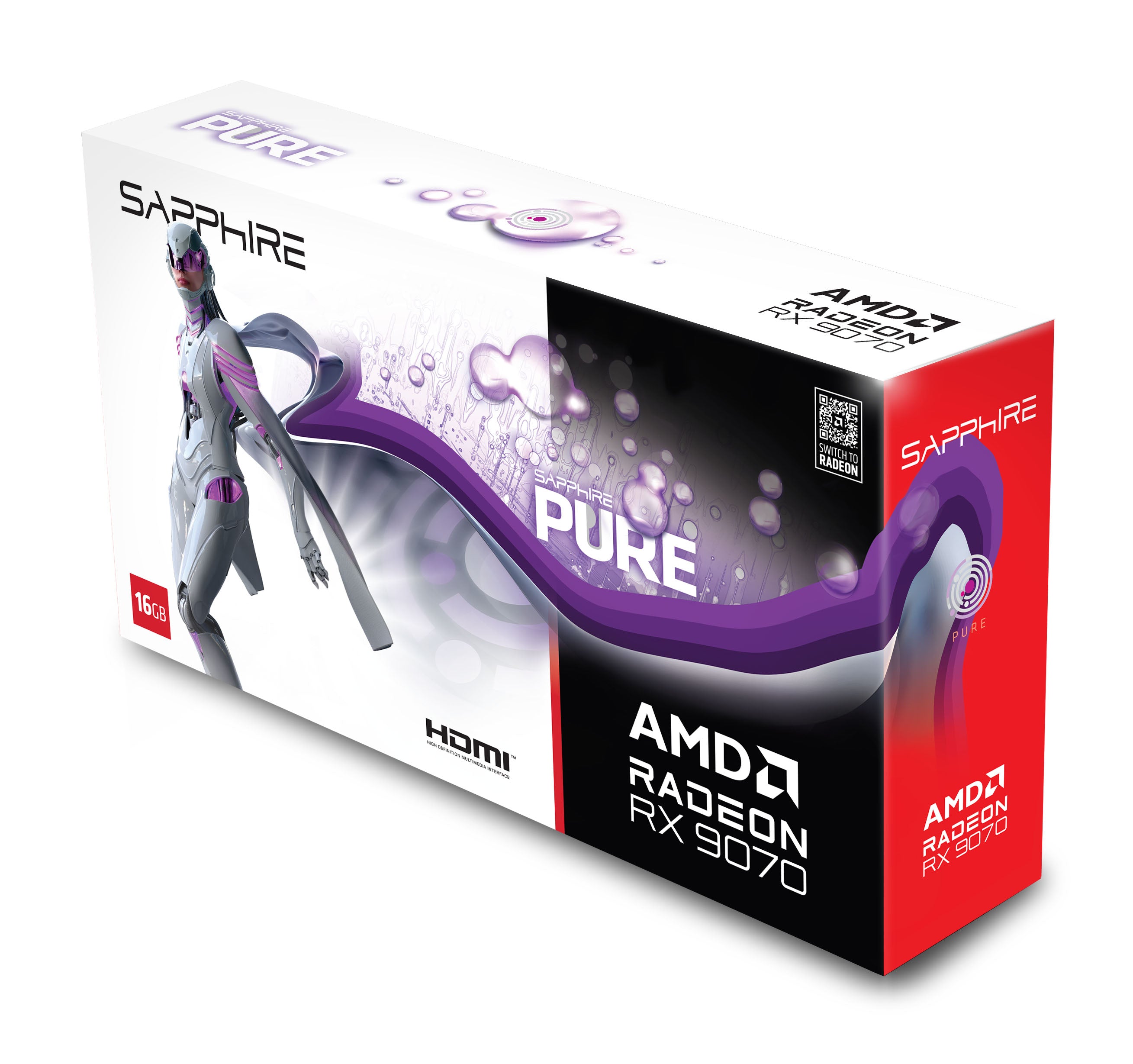 SAPPHIRE PURE AMD RADEON RX 9070 GAMING OC 16GB DUAL HDMI / DUAL DP - WHITE GPU  - كرت شاشه أبيض