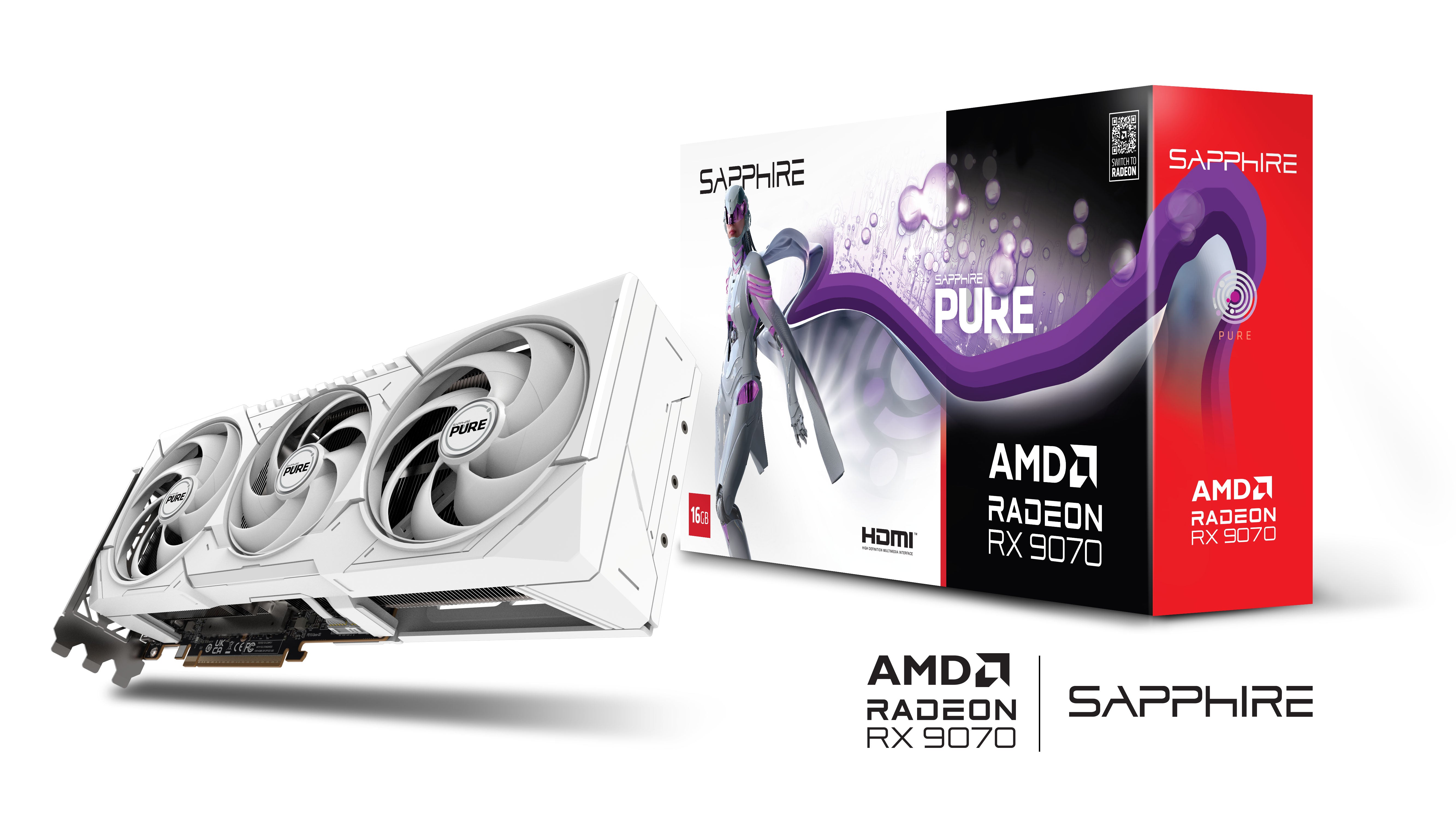 SAPPHIRE PURE AMD RADEON RX 9070 GAMING OC 16GB DUAL HDMI / DUAL DP - WHITE GPU  - كرت شاشه أبيض