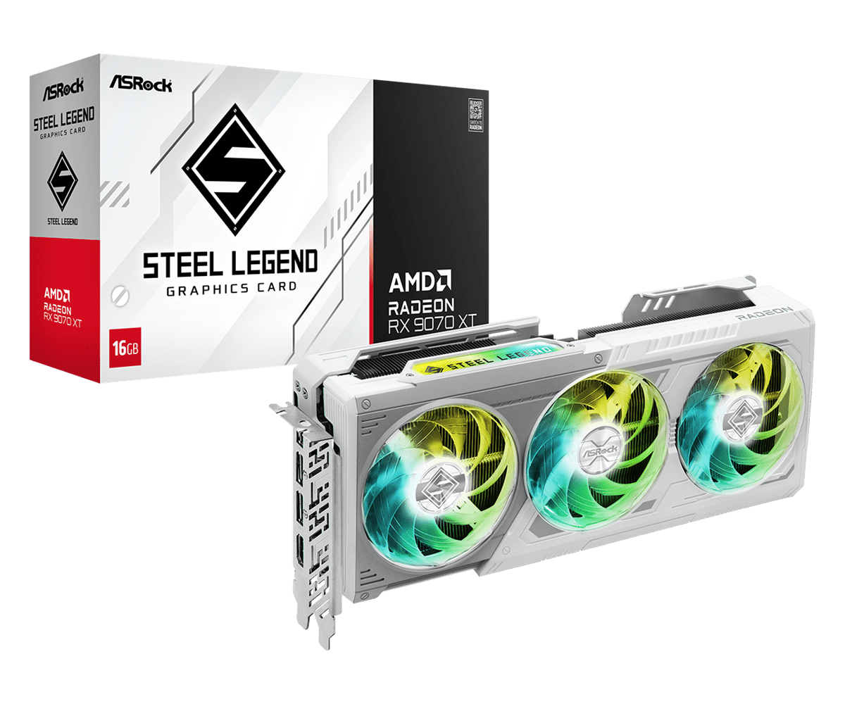 ASRock AMD Radeon RX 9070 XT Steel Legend 16GB White GPU - كارت شاشة ابيض