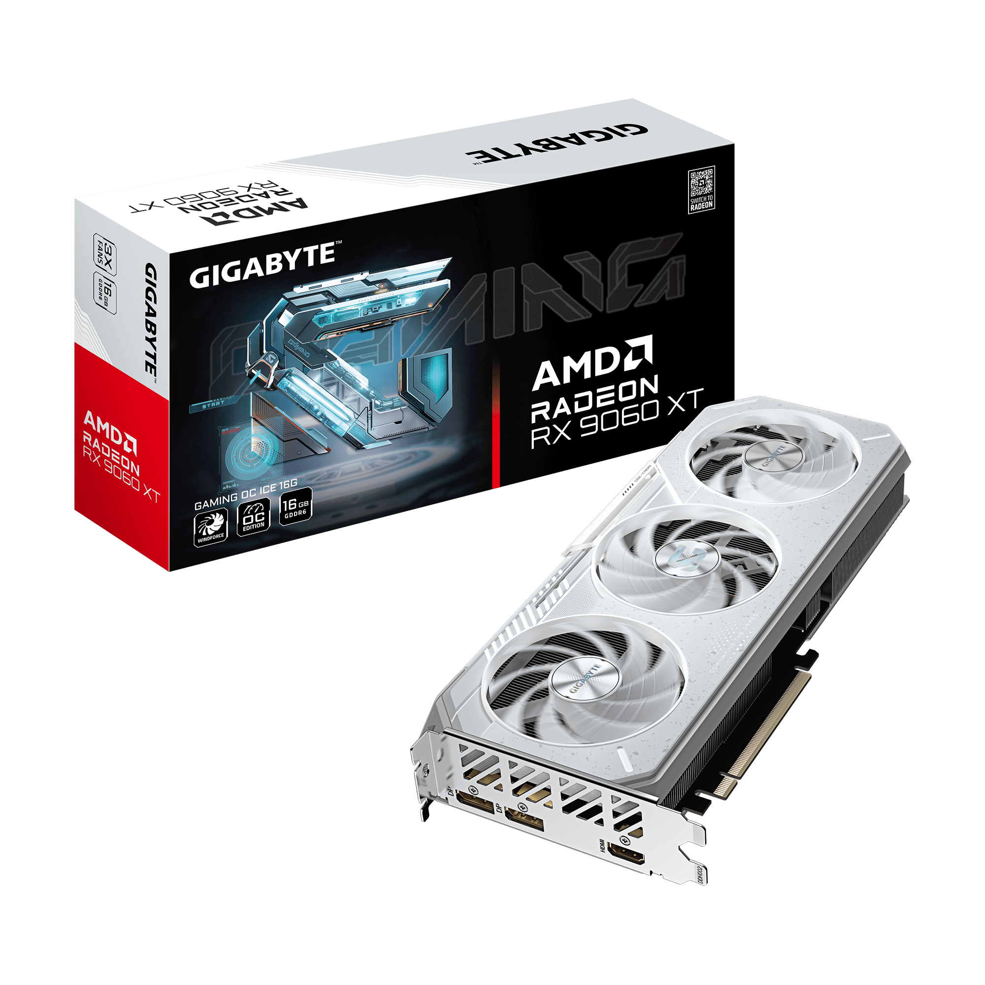 GIGABYTE Radeon RX 9060 XT GAMING OC ICE 16G Graphics Card (16GB GDDR6, PCIe 5.0, RDNA 4) White - كرت شاشة