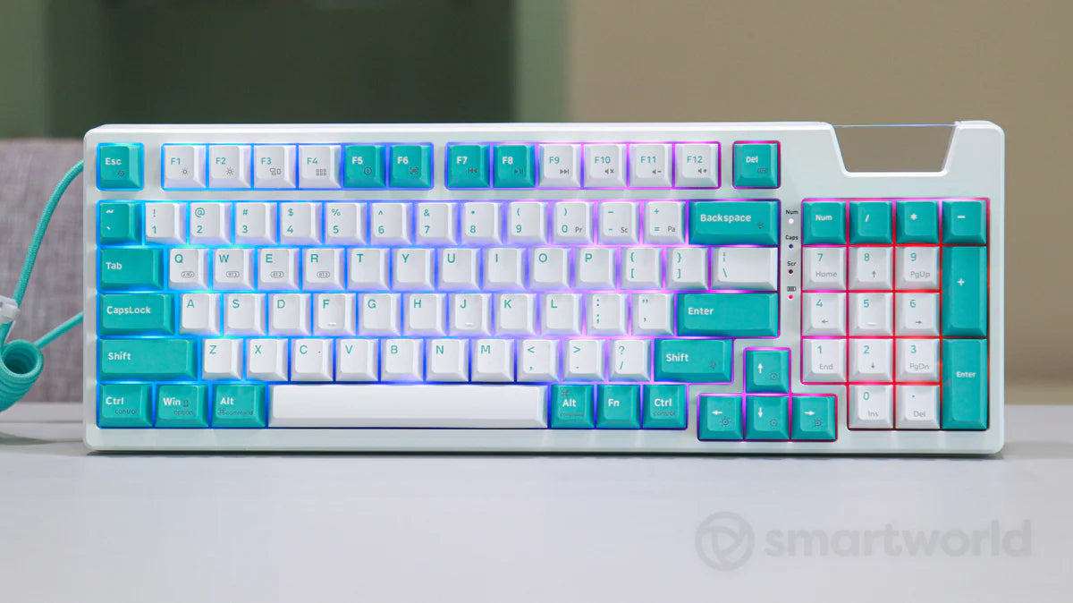 MARVO KG972W EN-BL+WH Wired and wireless keyboard Gasket Mechanical Keyboard White - كيبورد ميكانيكي واير ليس  أبيض