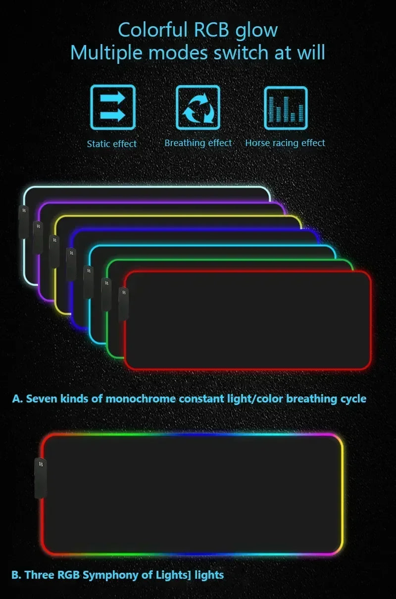 Geometry RGB Extended Hexagon Gaming Mouse Pad (600x300x3mm) Rug Desk Mat Computer Accessories Anti-skid Offices Geometric Mousepad Luminous Game Mats - ماوس باد مع أرجي بي