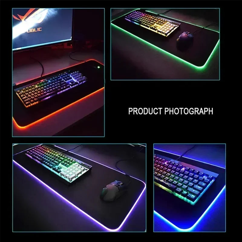 Geometry RGB Extended Hexagon Gaming Mouse Pad (600x300x3mm) Rug Desk Mat Computer Accessories Anti-skid Offices Geometric Mousepad Luminous Game Mats - ماوس باد مع أرجي بي