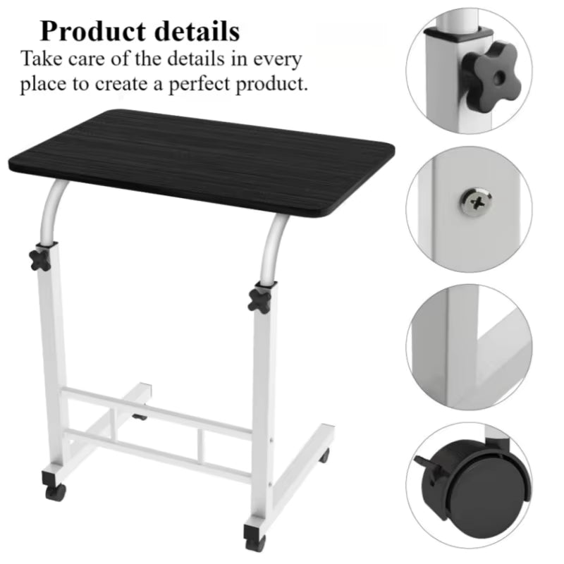 Bedside Mobile Laptop Desk with Universal Lockable Wheels (40×80 cm) – Height Adjustable Portable Study Table for Gaming & Dormitory - طاولة متحركة