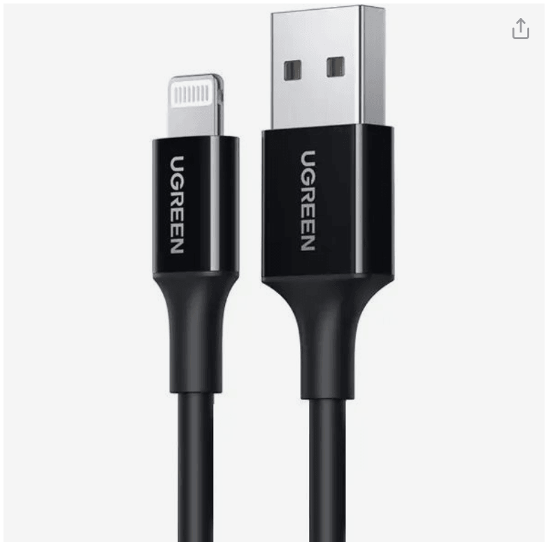UGREEN USB-A Male to Lightning Male Cable Nickel Plating ABS Shell 2m - Black - كيبل شحن للايفون UGREEN USB-A Male to Lightning Male Cable Nickel Plating ABS Shell 2m - Black - كيبل شحن للايفون