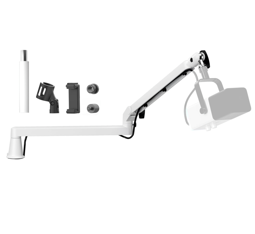 Prizmora ( AS17W-US)  Low Profile Mic Arm Microphone Boom Arm Professional Adjustable with 15cm Riser Solid Desk Mount Clamp Cable Management Microphone Holder Stand for Podcast Streaming Gaming Mic Stand White - ستاند للمايك