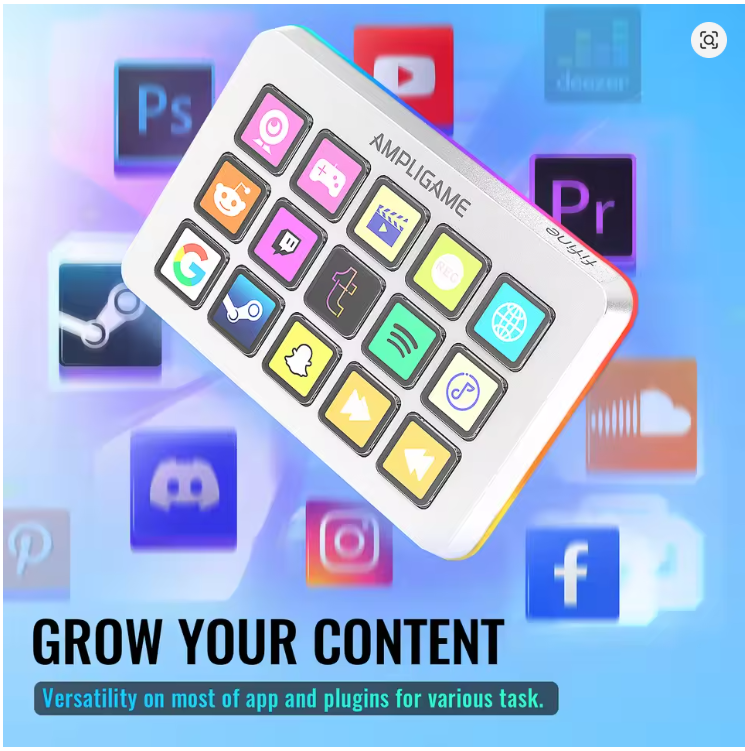 FIFINE D6 Macro Stream Controller App-Triggered Actions with 15-Key Programmable Deck for Live Streaming, for OBS/Twitch/YouTube - White- شاشه اختصارات ابيض