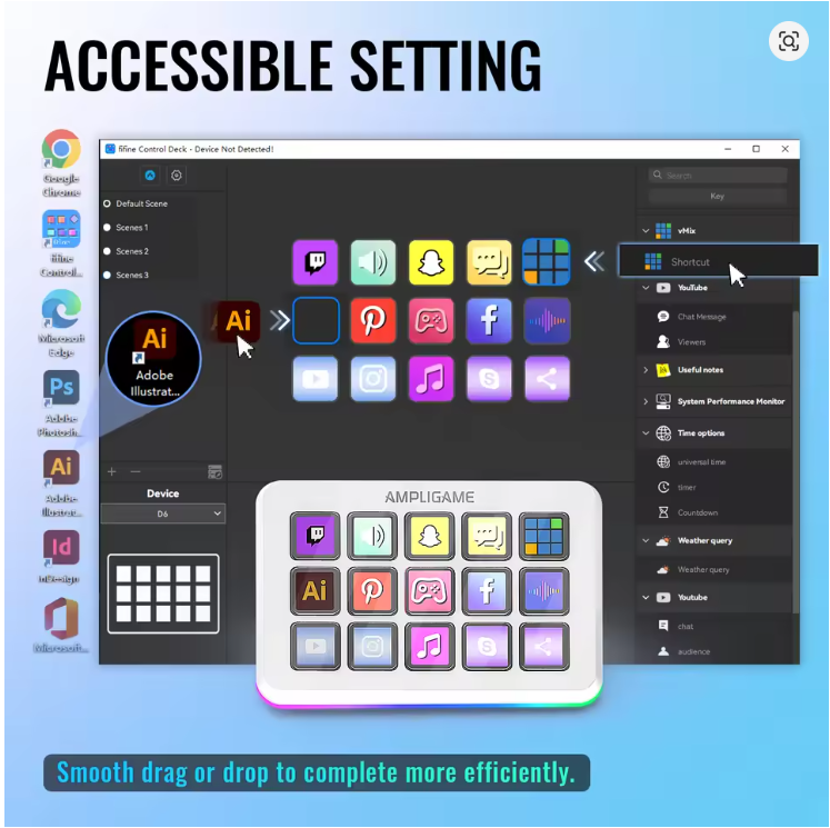FIFINE D6 Macro Stream Controller App-Triggered Actions with 15-Key Programmable Deck for Live Streaming, for OBS/Twitch/YouTube - White- شاشه اختصارات ابيض