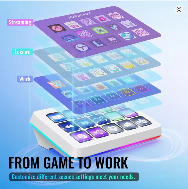 FIFINE D6 Macro Stream Controller App-Triggered Actions with 15-Key Programmable Deck for Live Streaming, for OBS/Twitch/YouTube - White- شاشه اختصارات ابيض