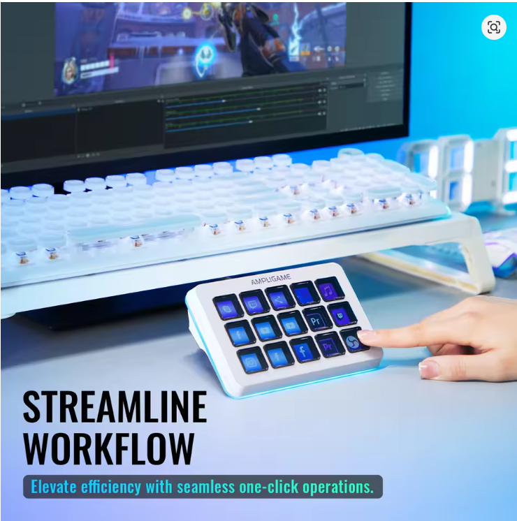 FIFINE D6 Macro Stream Controller App-Triggered Actions with 15-Key Programmable Deck for Live Streaming, for OBS/Twitch/YouTube - White- شاشه اختصارات ابيض
