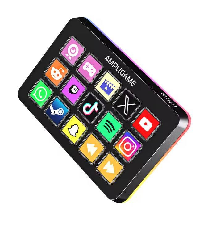 FIFINE D6 BLACK Macro Stream Controller App-Triggered Actions with 15-Key Programmable Deck for Live Streaming, for OBS/Twitch/YouTube - BLACK  - شاشه اختصارات