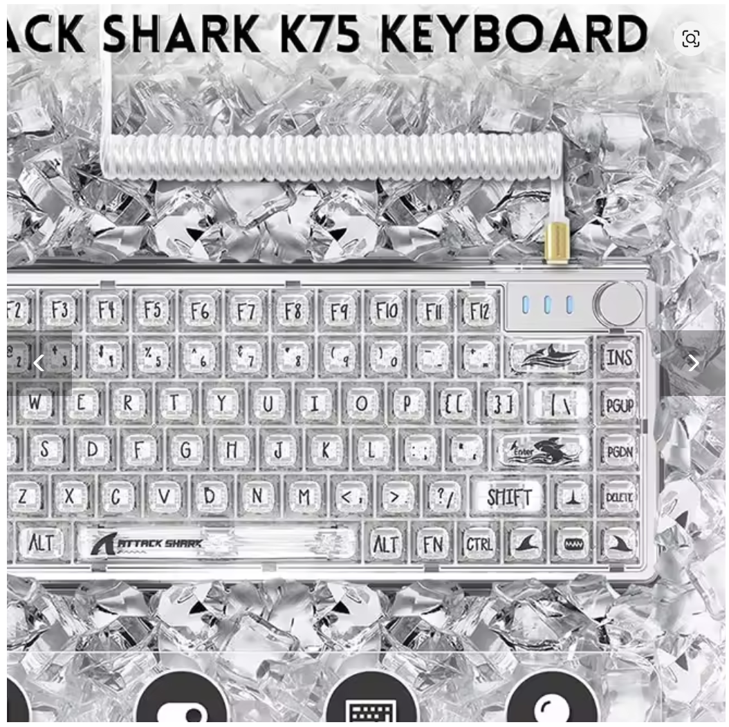 ATTACK SHARK K75 RGB Mechanical Keyboard, Transparent PC Keycaps, Gasket QMK/VIA Keyboard, Linear Switch, Coiled Cable - كيبورد