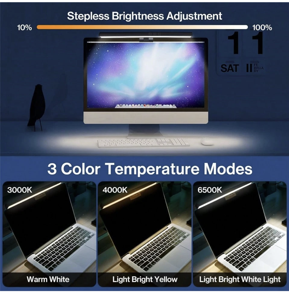 USB powered monitor light strip 330MM , LED monitor lamp, eye-friendly, dimmable, adjustable brightness and color temperature, suitable for office, home, and gaming
