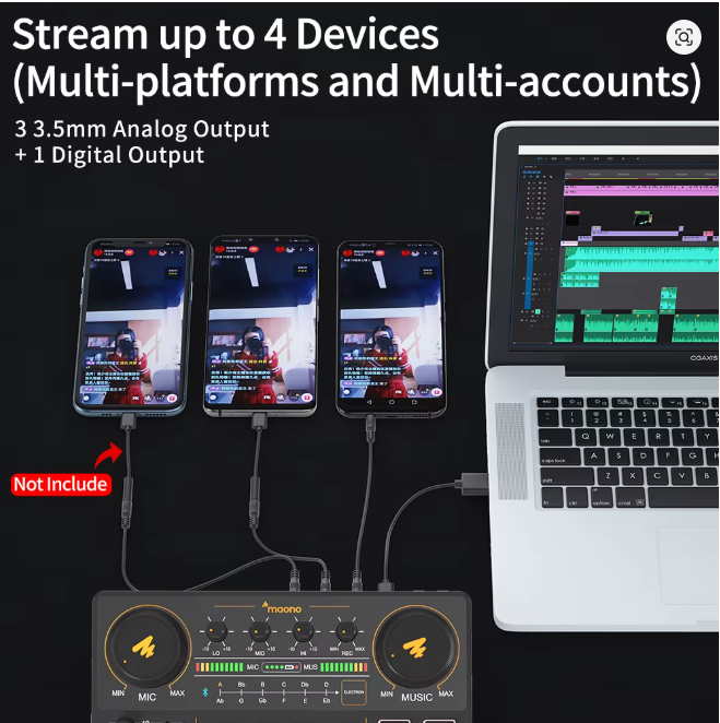 MaonoCaster AM200-S1 Audio Interface Podcast Studio Sound Card Kit with Microphone for Live Streaming Recording Youtube PC\Phone - مكسر للصوت