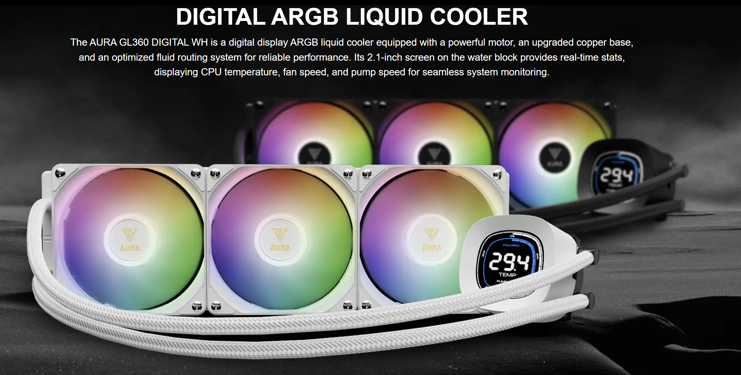 GAMDIAS AURA GL360 V2 WH White Liquid Cooler With Screen White - مبرد مائي مع شاشه