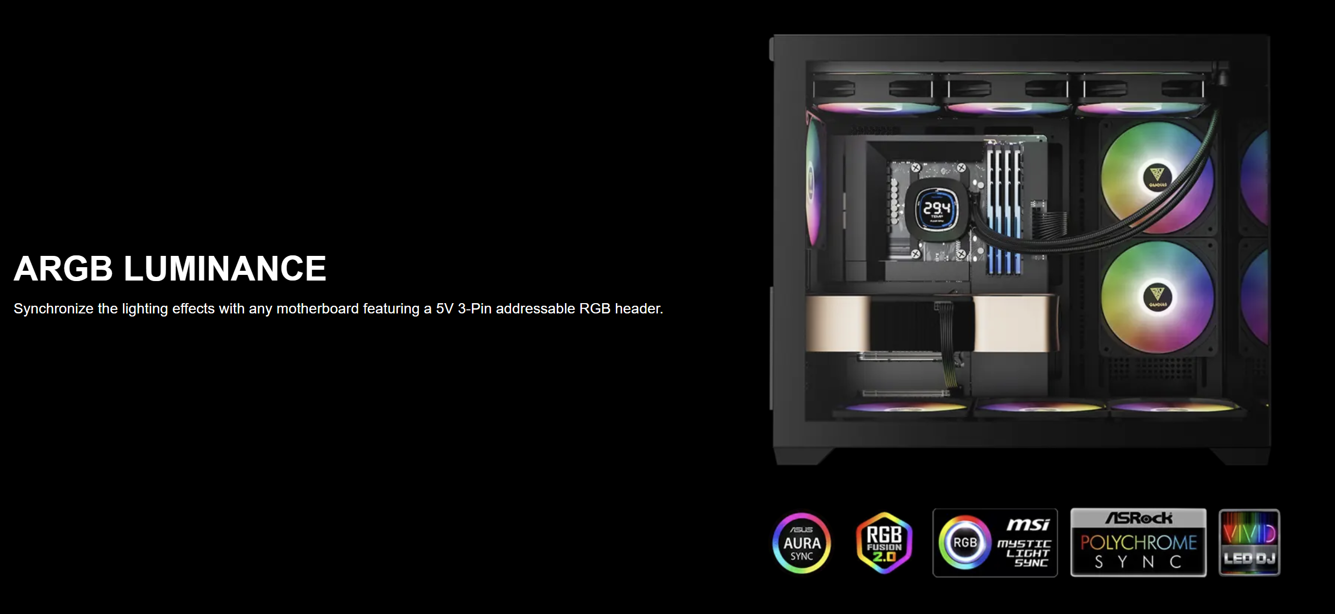 GAMDIAS AURA GL360 V2 Liquid Cooler With Screen Black - مبرد مائي مع شاشه