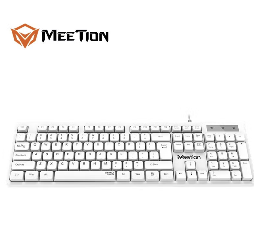 MEETION USB STANDARD WIRED KEYBOARD WHITE K300 Silent touch UV layout not easy to remove High-quality membrane keyboard - كيبورد أبيض