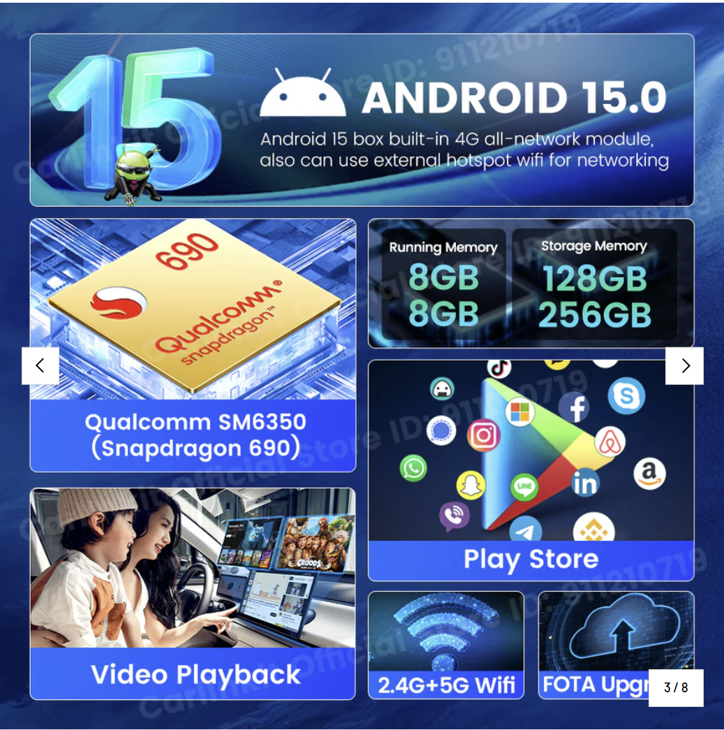 Carlinkit Ultra 2 Android 15 CarPlay Ai Box Wireless Android Auto Video Adapter Support Youtube Netflix TF SIM Card 128GB WiFi 6