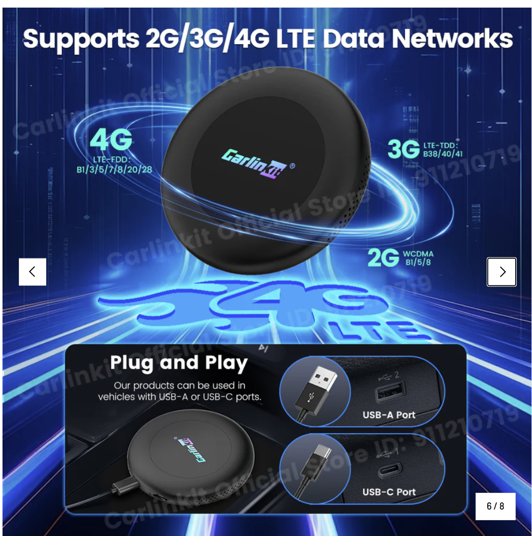 Carlinkit Ultra 2 Android 15 CarPlay Ai Box Wireless Android Auto Video Adapter Support Youtube Netflix TF SIM Card 128GB WiFi 6