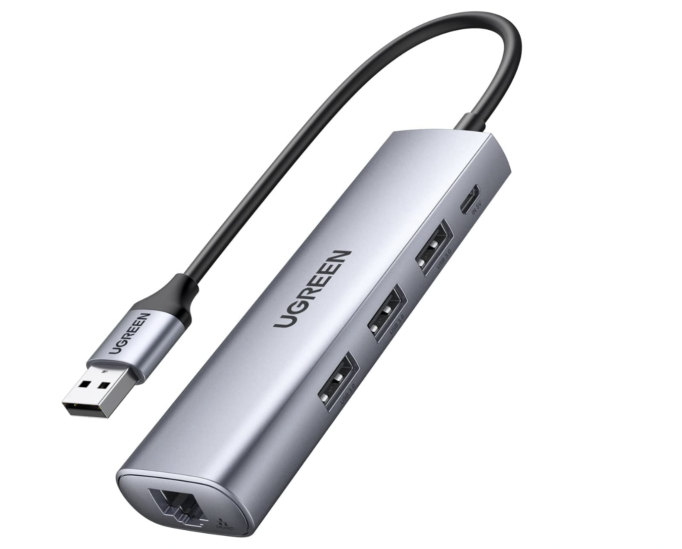 Ugreen 60812 5-in-1 USB 3.0 1000 Mbps Gigabit Multifunction Adapter, 20 cm Size, Gray-محول يوغرين متعدد الوظائف