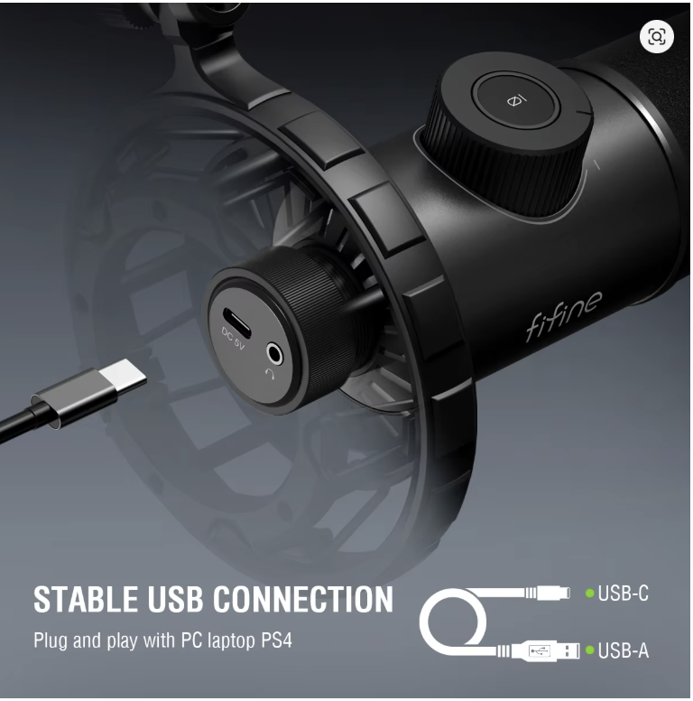 FIFINE Gaming USB Microphone for YouTube,Podcast Dynamic Mic with RGB Light/Light-touch Mute/Gain Knob for PC,Tablet,Record-K658