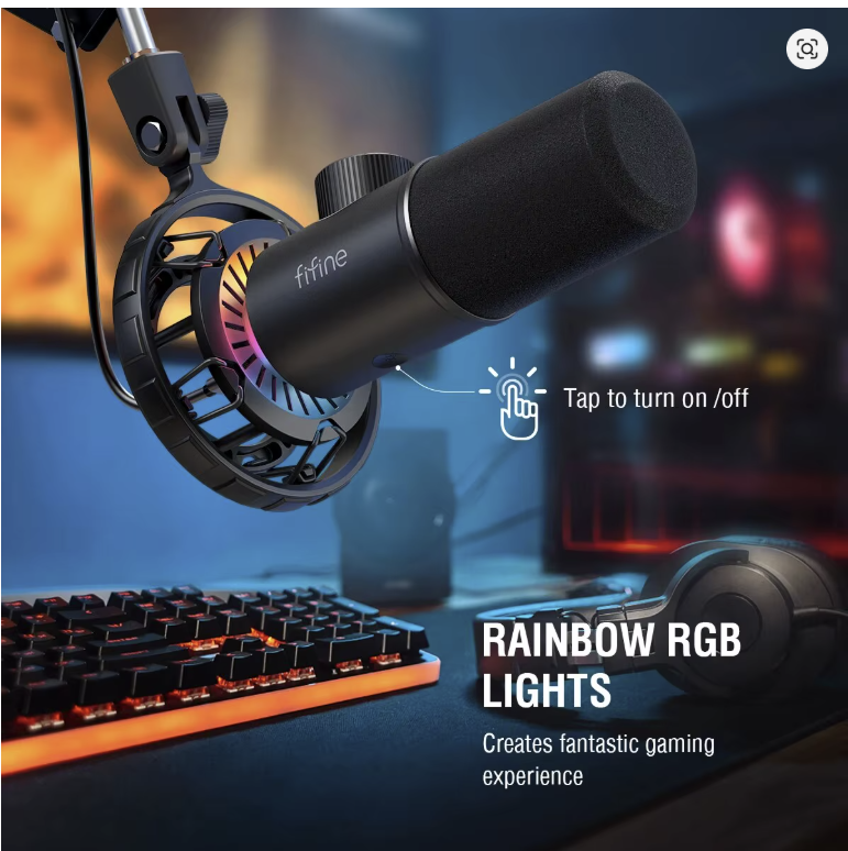 FIFINE Gaming USB Microphone for YouTube,Podcast Dynamic Mic with RGB Light/Light-touch Mute/Gain Knob for PC,Tablet,Record-K658