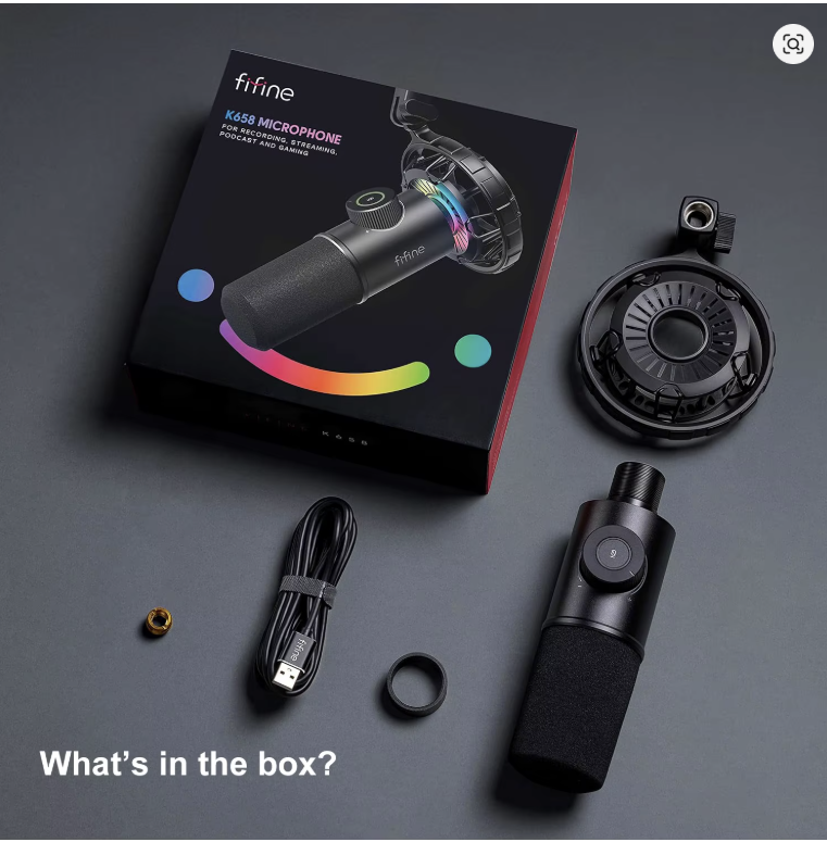 FIFINE Gaming USB Microphone for YouTube,Podcast Dynamic Mic with RGB Light/Light-touch Mute/Gain Knob for PC,Tablet,Record-K658