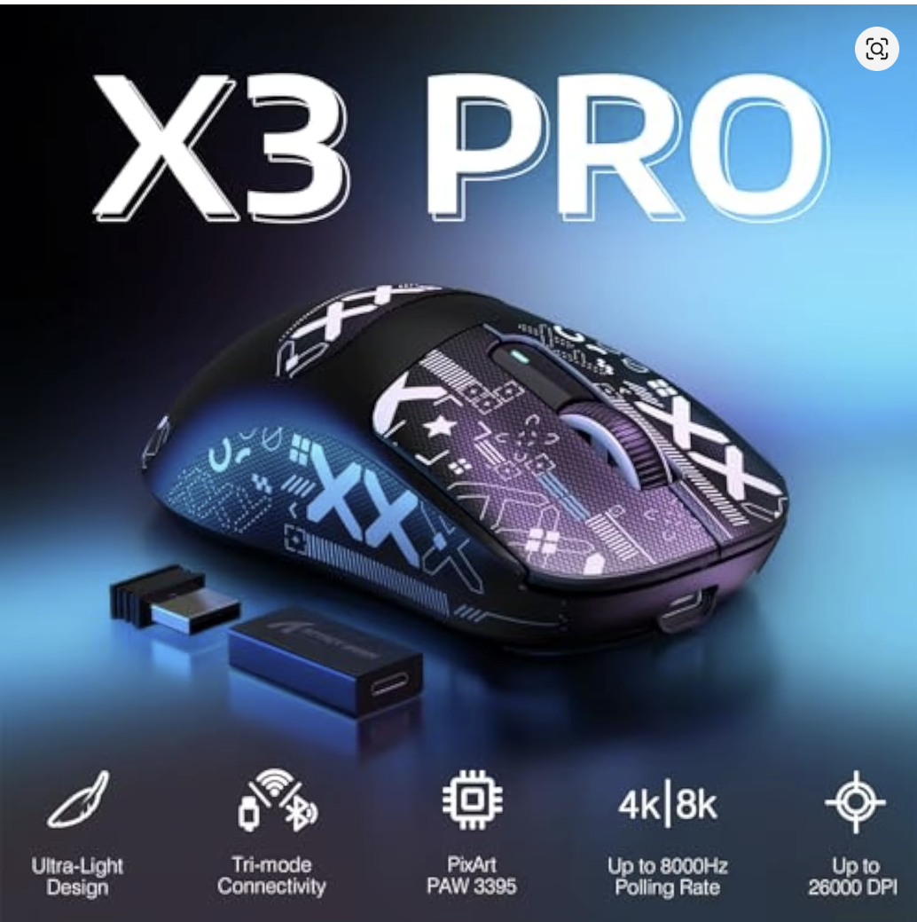 Attack Shark X3Pro Wireless Bluetooth Gaming Mouse PixArt PAW3395 26000dpi Optical Mouse Tri-Mode Connection Macro Gaming Mouse - موس قيمنق
