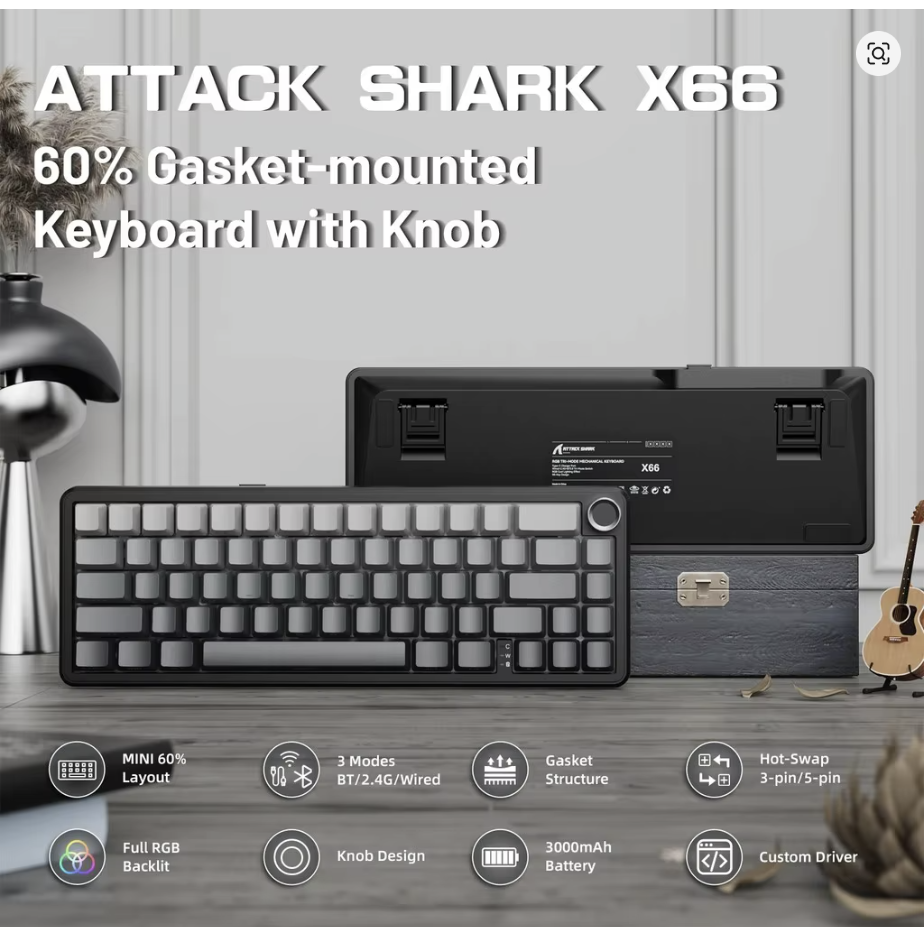 Attack Shark X66 Wireless Mechanical Gaming Keyboard RGB 3 Mode – moonlit night -