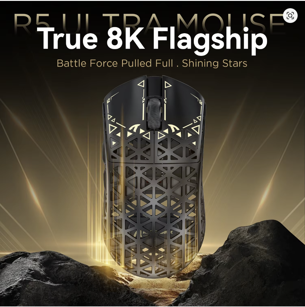 ATTACK SHARK R5 Tri-mode Ultra Wireless Gaming Mouse Carbon Fiber 8K ,PAW3950MAX ,8000Hz Wireless Polling Rate, DPI up to 42000 - موس قيمنق لاسلكي