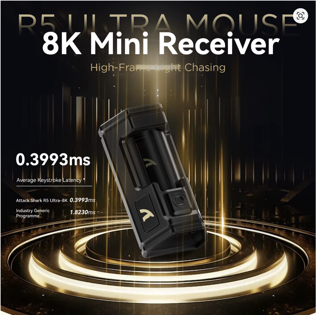 ATTACK SHARK R5 Tri-mode Ultra Wireless Gaming Mouse Carbon Fiber 8K ,PAW3950MAX ,8000Hz Wireless Polling Rate, DPI up to 42000 - موس قيمنق لاسلكي