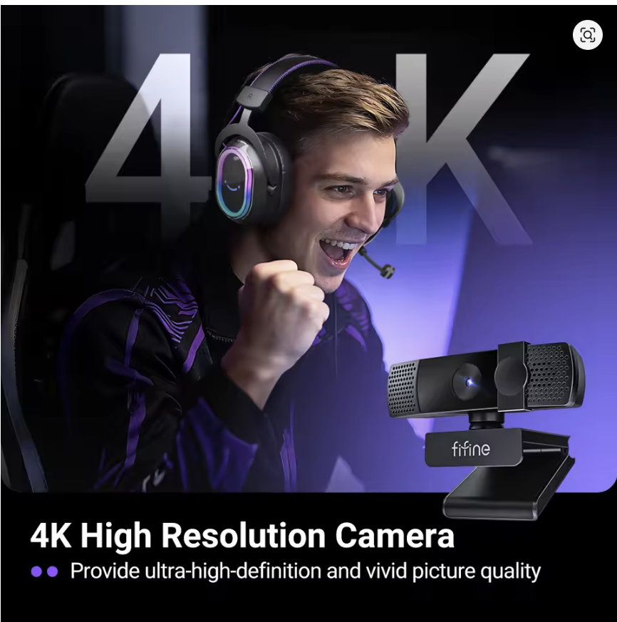 FIFINE 4K USB Webcam With AutoFocus For YouTube,PC/Mac Camera With Privacy Cover For Gaming/Live Streaming/Meeting-K438 - ويب كام
