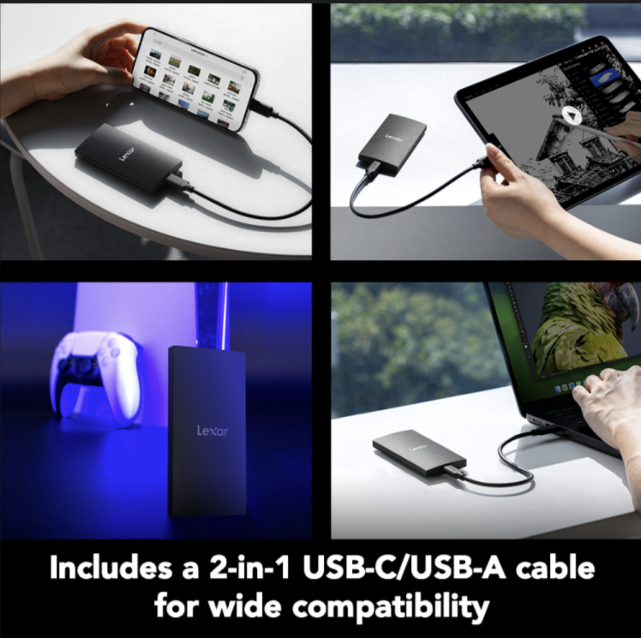 Lexar 2TB SL300 Portable SSD FAST Speed Up to 1050MB/s read, 1000MB/s write speeds - تحزين خارحي