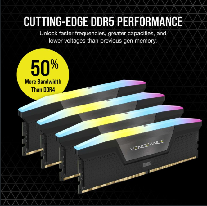 CORSAIR VENGEANCE RGB 192GB (4x48GB) DDR5 DRAM 5200MT/s CL38 Memory Kit Black - الذاكرة العشوائية