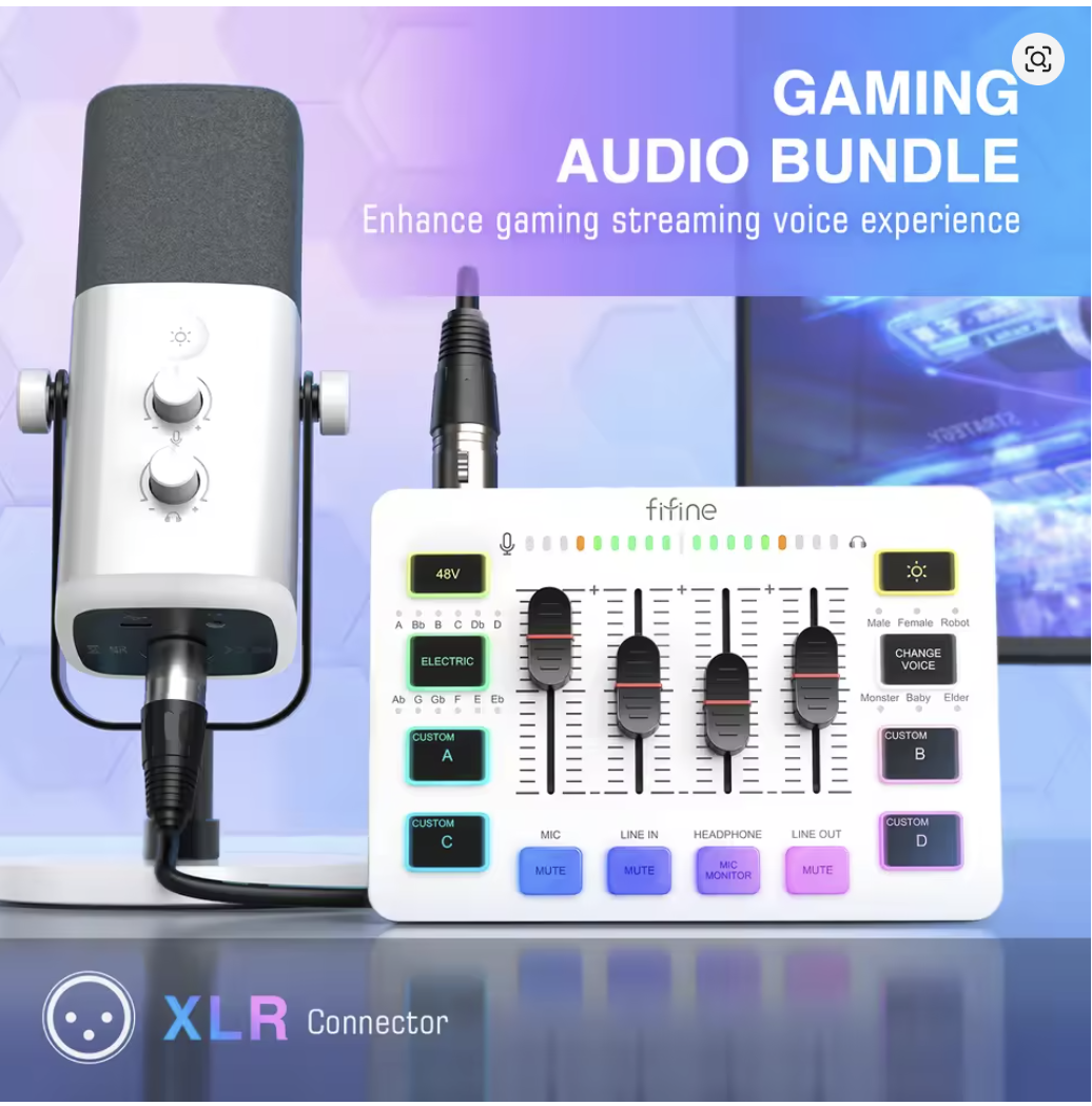 FIFINE KS5 Gaming Audio Set Microphone/Mixer/Headset for Streaming Podcasting, Podcast Set for Youtube/OBS/Tiktok/X/VK - AM8/H9/SC3 -  مكسر صوت - مكرفون - كيبل