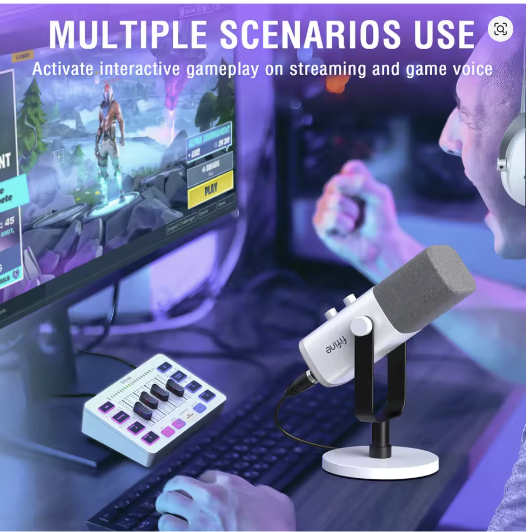 FIFINE KS5 Gaming Audio Set Microphone/Mixer/Headset for Streaming Podcasting, Podcast Set for Youtube/OBS/Tiktok/X/VK - AM8/H9/SC3 -  مكسر صوت - مكرفون - كيبل