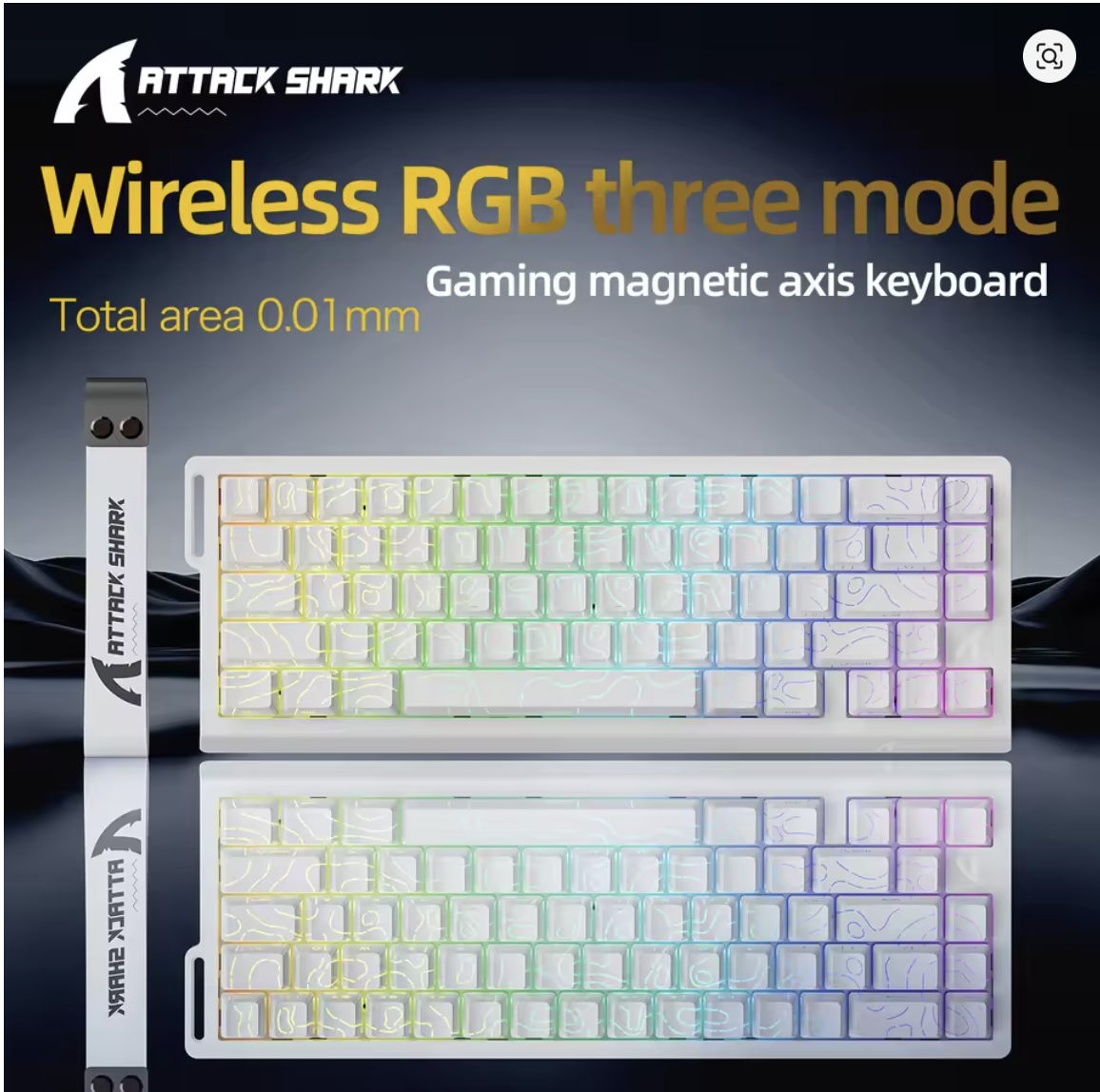 ATTACK SHARK X68PRO HE Wireless Keyboard Magnetic Switch, White Line Wireless - كيبورد احترافي وايرليس