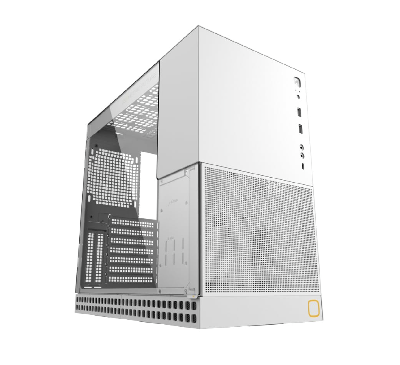 Geometric Future M4 King Arthur Black, mid/Mini Tower, E-ATX/ATX Gaming Case, Glass/ 1.2mm Steel, Vertical Air Tunnel Design, Type C, 360/240 Radiator, Vertical GPU Mount - كيس ابيض