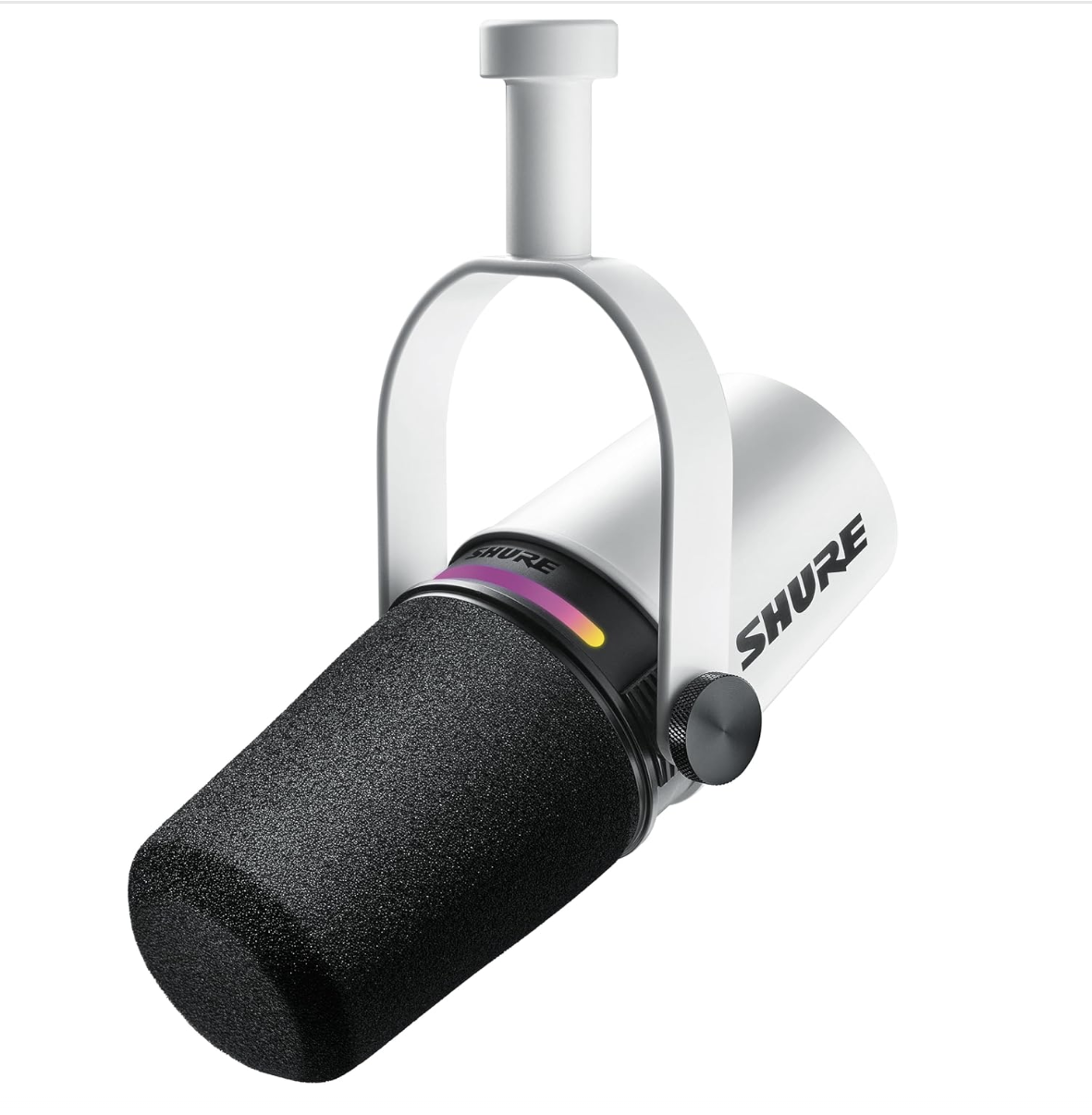 Shure MV7+ White  Podcast Dynamic Microphone – OBS Certified, Enhanced Audio, LED Panel, USB-C & XLR Outputs, Auto Level Mode, Digital Pop Filter, Reverb Effects – For Podcasting, Streaming, Recording, White -مايك أبيض