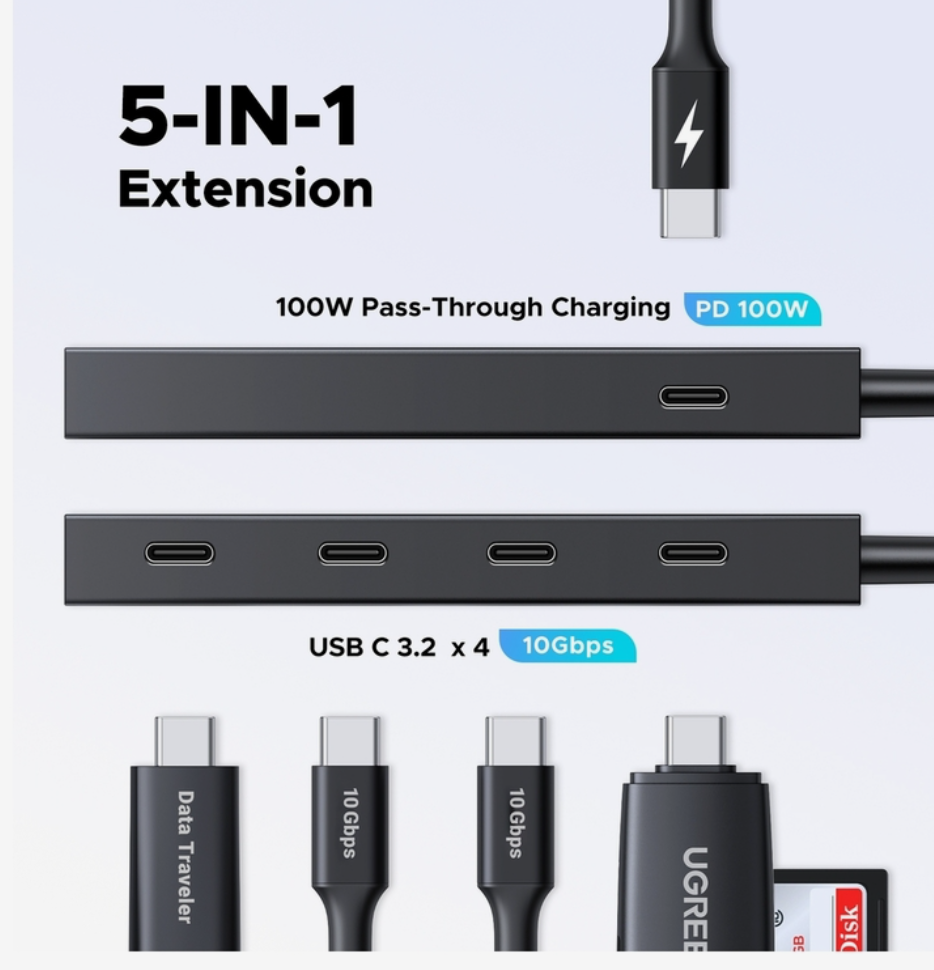 UGREEN USB-C To 4xUSB-C 3.2 HUB  With PD (5in1)-مزوع منافذ