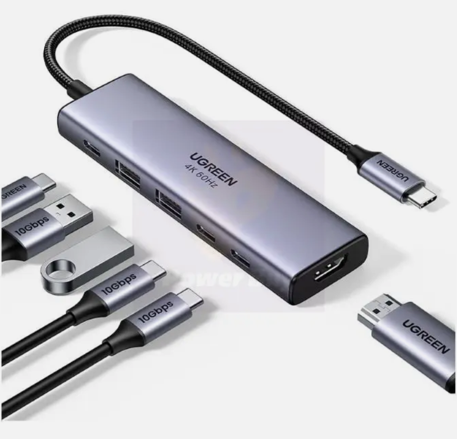 UGREEN USB-C To HDMI+2*USB-A 3.2 +2*USB 3.2 C+PD Power Converter  (6in1)- موزع منافذ