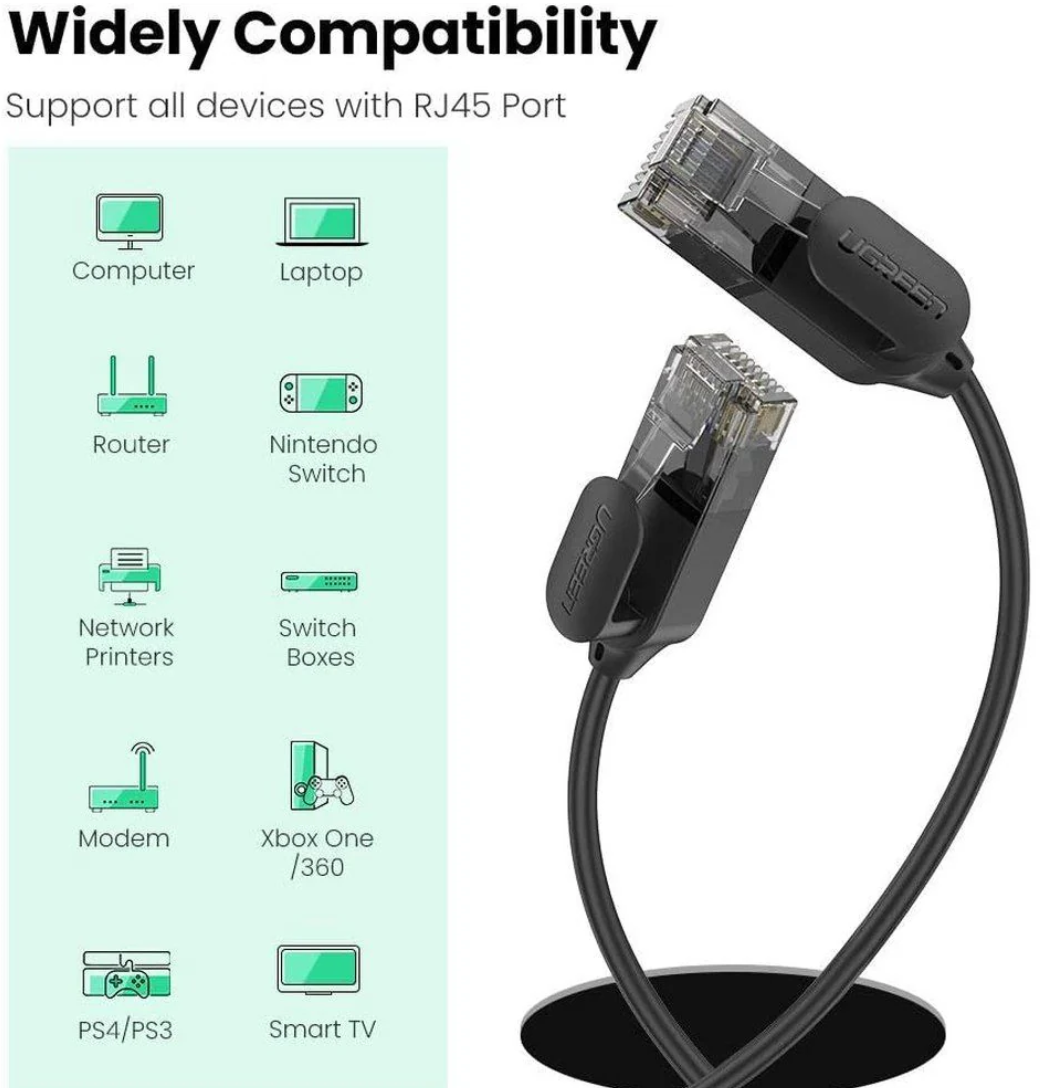 UGREEN CAT 6A Pure Copper Ethernet  Cable OD2.8 10m (Black)-كيبل انترنت