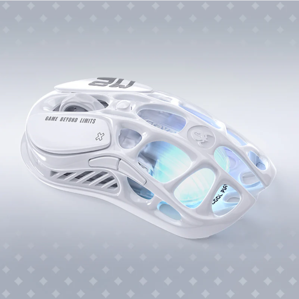 GravaStar Mercury M2 Wireless Gaming Mouse with 26,000 DPI, PAW3395DM Sensor -79g Lightweight Hollowed-Out Design -5 Programmable Buttons -5 Dynamic Lightsync RGB (White)-ماوس وايرليس