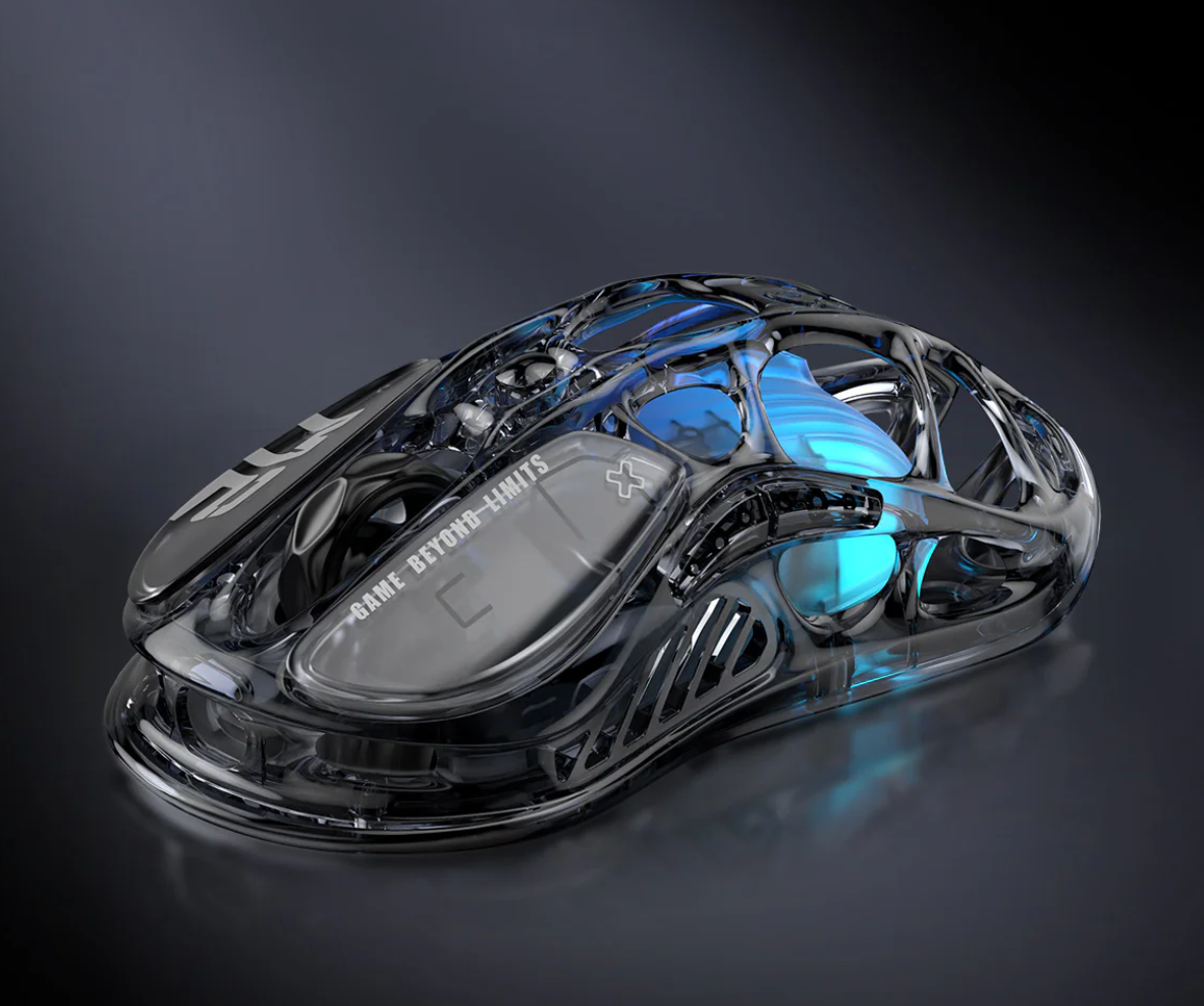 GravaStar Mercury M2 Wireless Gaming Mousewith 26,000 DPI, PAW3395DM Sensor -79g Lightweight Hollowed-Out Design -5 Programmable Buttons -5 Dynamic Lightsync RGB - Transparent Black-ماوس وايرليس