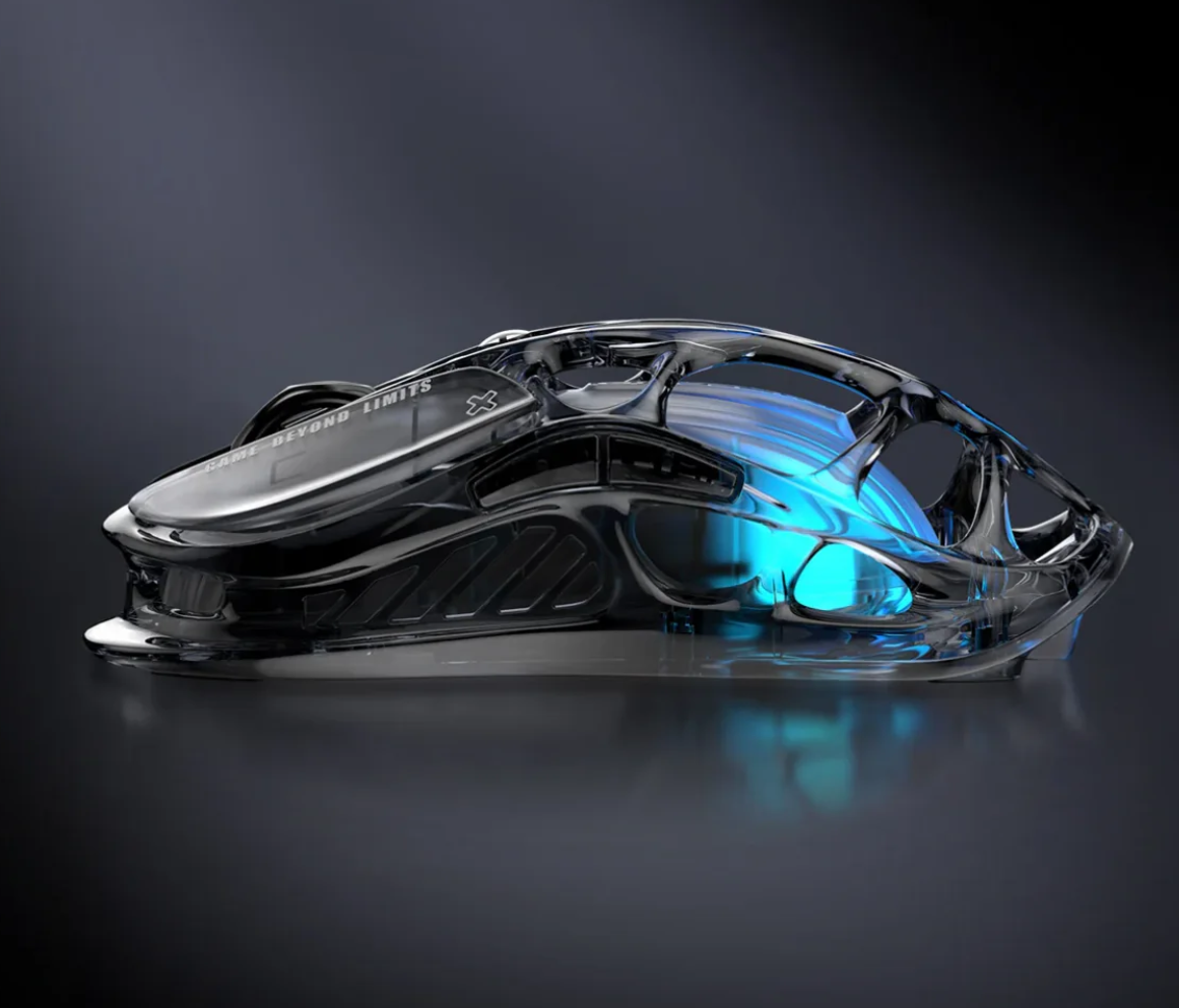 GravaStar Mercury M2 Wireless Gaming Mousewith 26,000 DPI, PAW3395DM Sensor -79g Lightweight Hollowed-Out Design -5 Programmable Buttons -5 Dynamic Lightsync RGB - Transparent Black-ماوس وايرليس