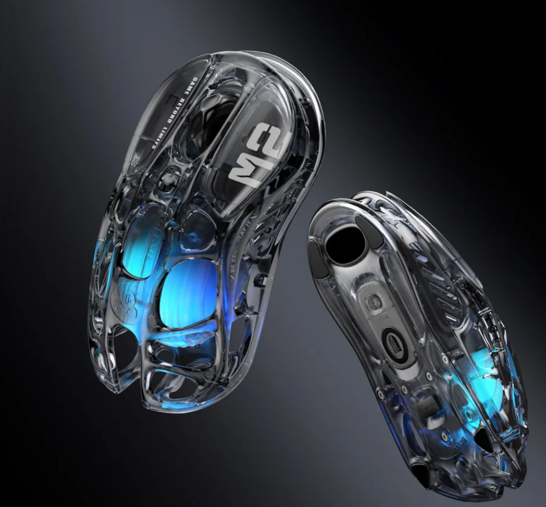 GravaStar Mercury M2 Wireless Gaming Mousewith 26,000 DPI, PAW3395DM Sensor -79g Lightweight Hollowed-Out Design -5 Programmable Buttons -5 Dynamic Lightsync RGB - Transparent Black-ماوس وايرليس