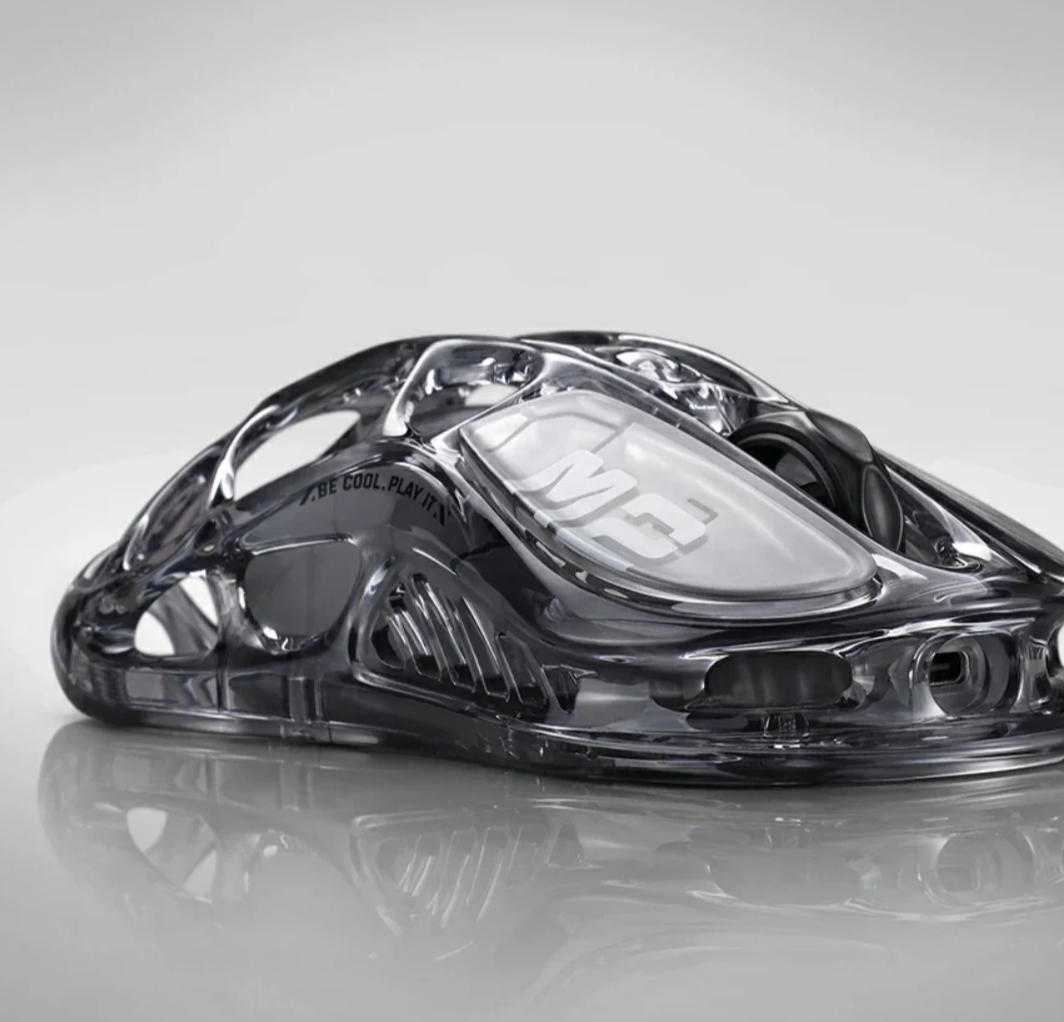 GravaStar Mercury M2 Wireless Gaming Mousewith 26,000 DPI, PAW3395DM Sensor -79g Lightweight Hollowed-Out Design -5 Programmable Buttons -5 Dynamic Lightsync RGB - Transparent Black-ماوس وايرليس